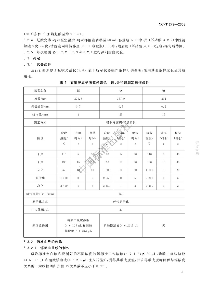 YCT 279-2008 烟用接装纸和接装原纸中镉、铬、镍的测定 石墨炉原子吸收光谱法